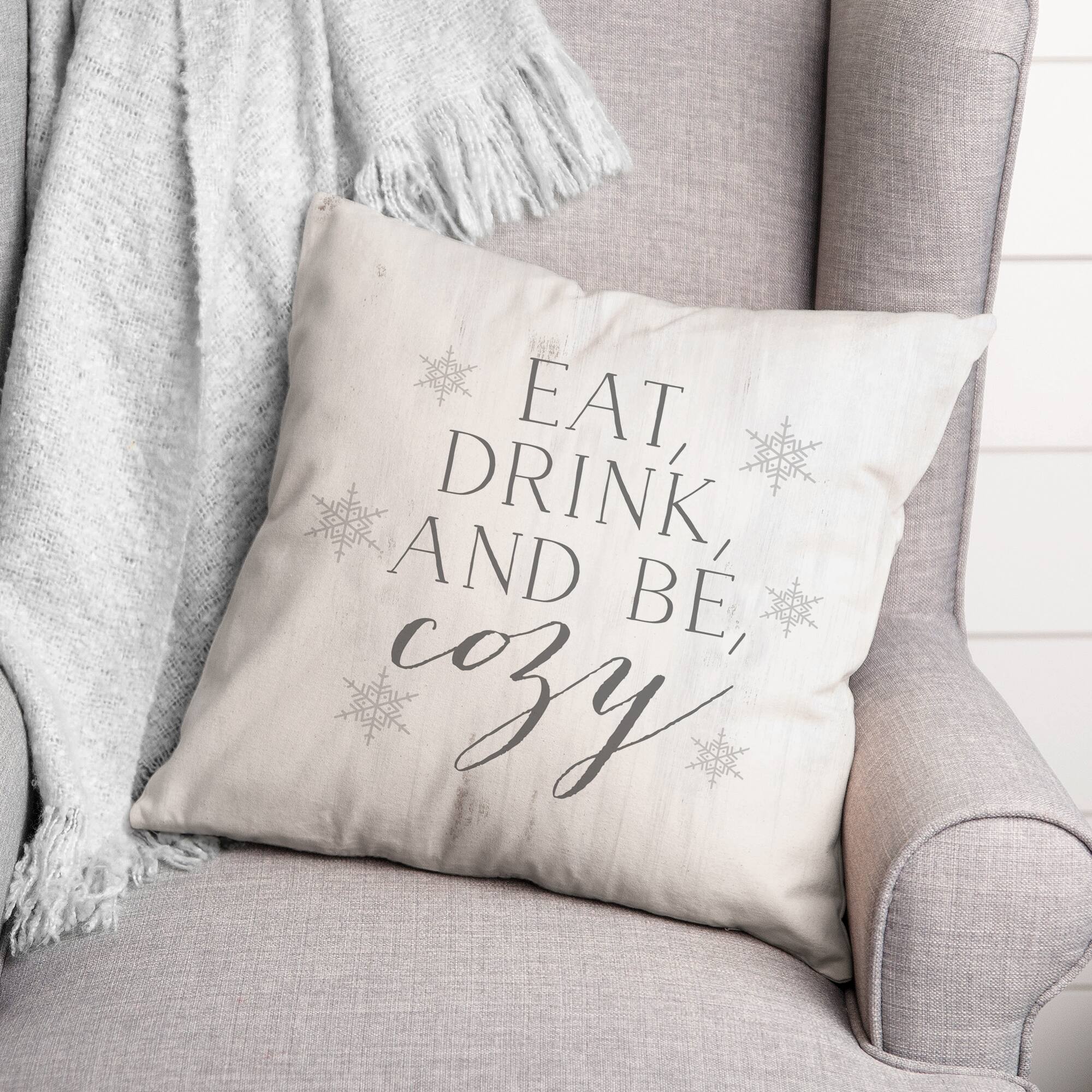 Eat Drink Be Cozy 18x18 Throw Pillow